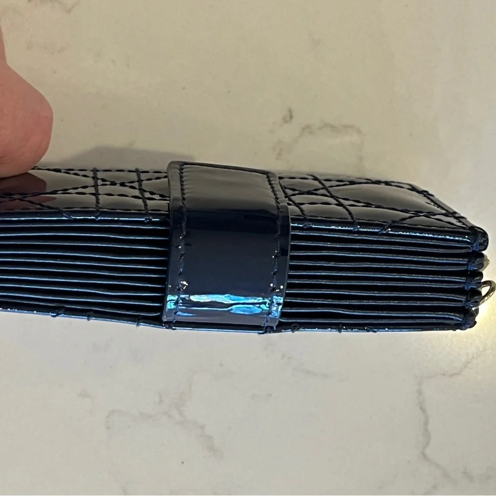 Navy Blue Dior Patent Leather 5 Gusset Accordion Card Holder Wallet EUC! Quilted
